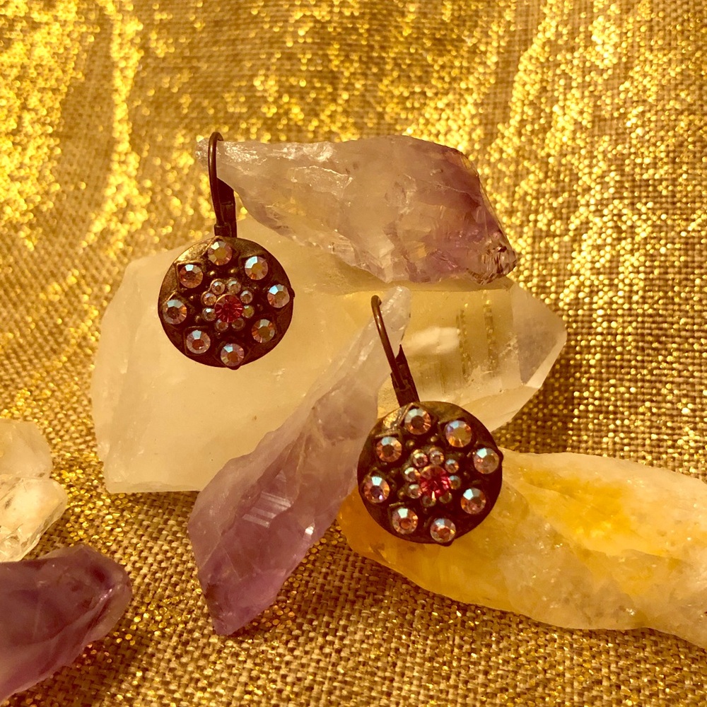 Copper and Pink rhinestone earrings